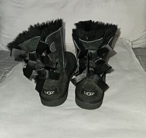 UGG Black Boots with Ribbon Accents